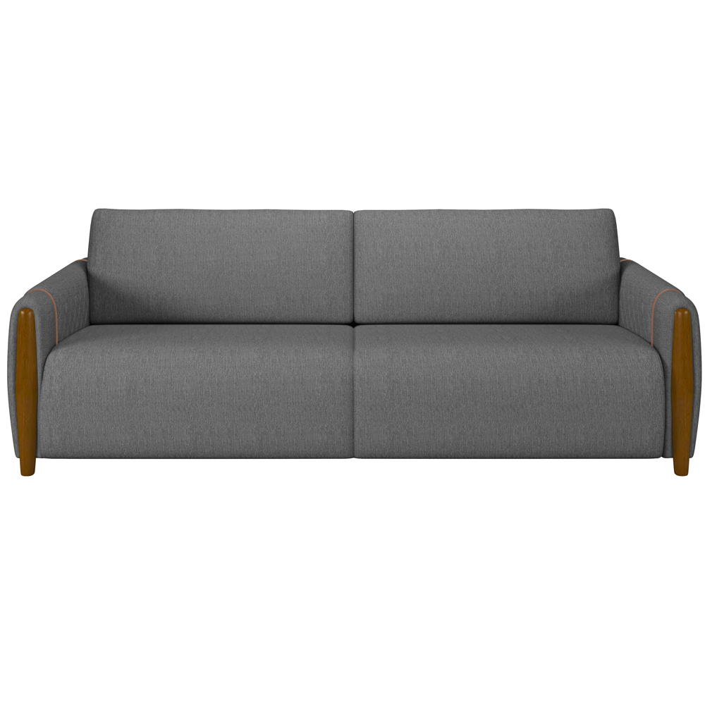 Kit Sofá 03 Lugares Sala Estar 223cm Com 02 Poltronas Flora Pés Madeira M03 Linho Chumbo - Lyam Decor
