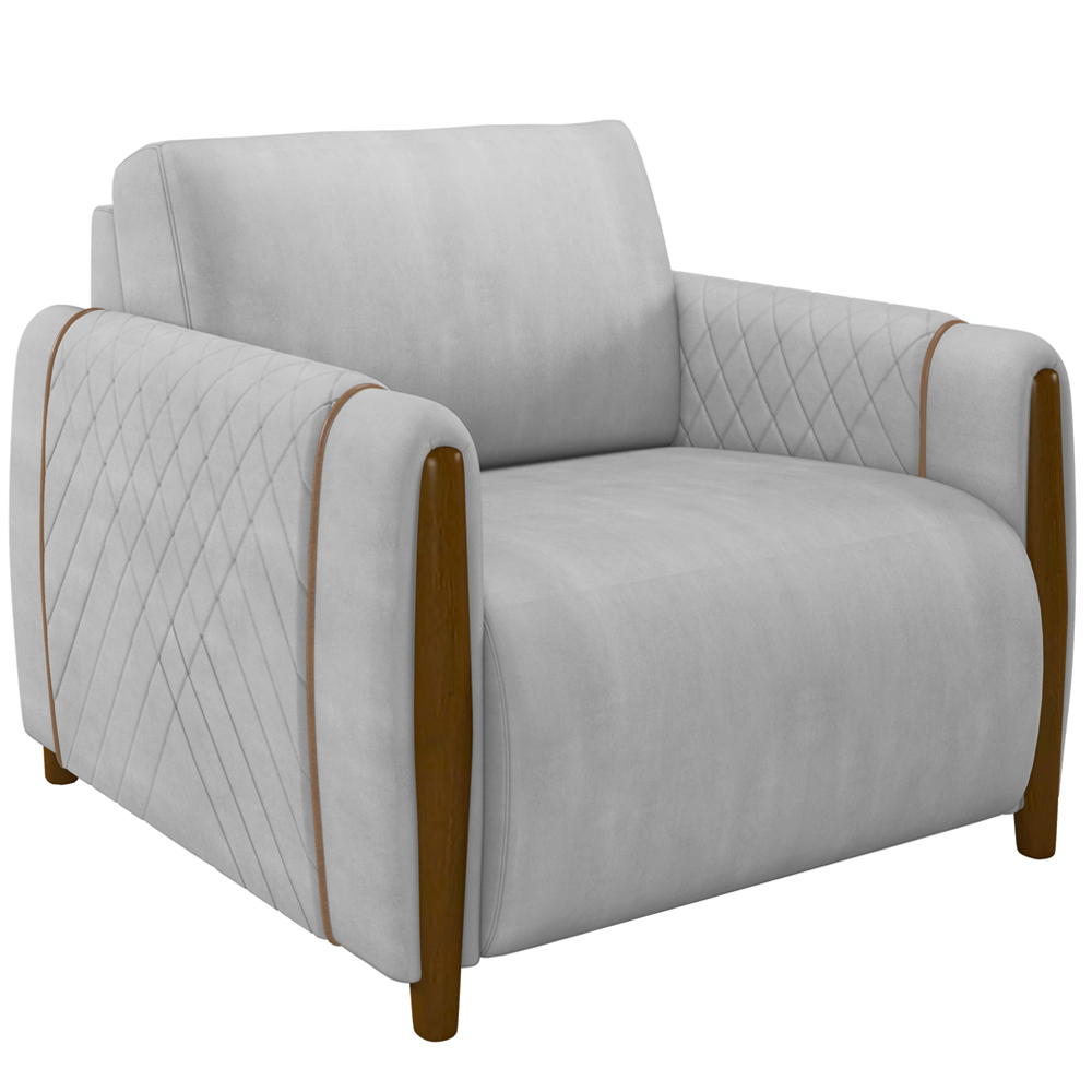 Kit Sofá 03 Lugares Sala Estar 223cm Com 02 Poltronas Flora Pés Madeira M03 Veludo Cinza - Lyam Decor