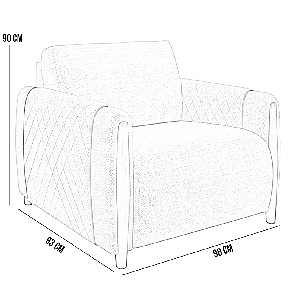 Kit Sofá 03 Lugares Sala Estar 223cm Com 02 Poltronas Flora Pés Madeira M03 Veludo Cinza - Lyam Decor