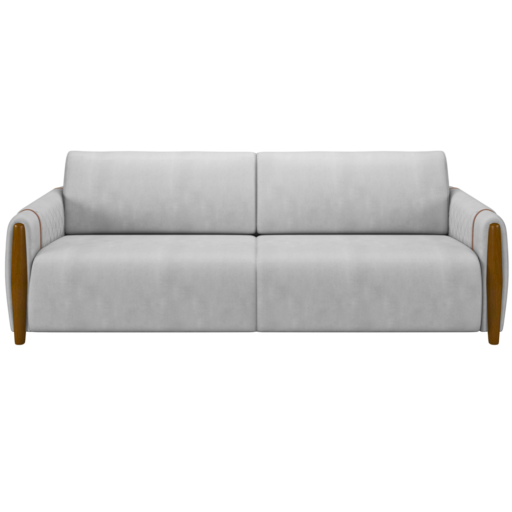 Kit Sofá 03 Lugares Sala Estar 223cm Com 02 Poltronas Flora Pés Madeira M03 Veludo Cinza - Lyam Decor