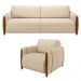 Kit Sofá 03 Lugares Sala Estar 223cm Com Poltrona Flora Pés De Madeira M03 Linho Bege - Lyam Decor