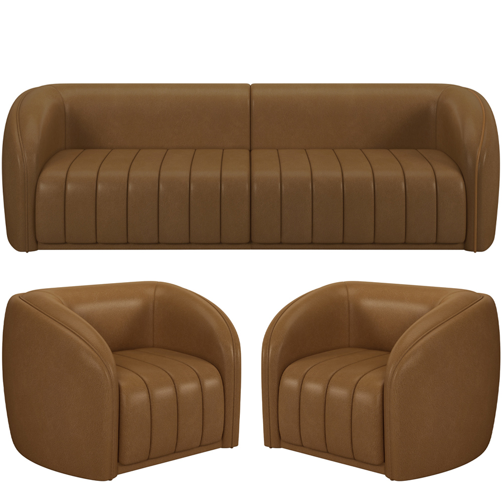 Kit Sofá 04 Lugares Para Sala 292 cm com 02 Poltronas Lazio M03 Couríssimo Whisky - Lyam Decor