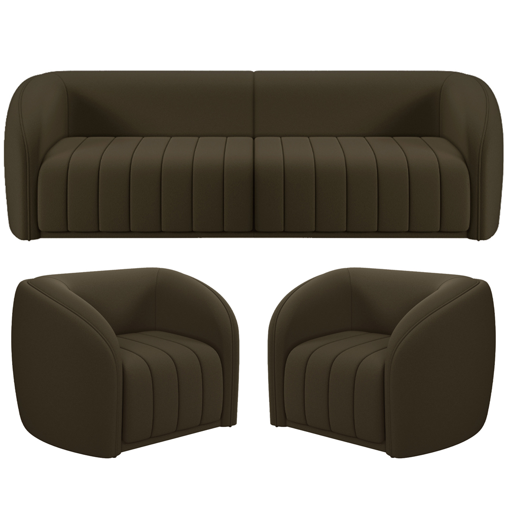 Kit Sofá 05 Lugares Para Sala 332 cm com 02 Poltronas Lazio M03 Veludo Marrom - Lyam Decor