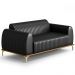 Kit Sofá 2 Lugares 150cm Com 2 Poltronas Molino Pés D'ouro D02 Couríssimo Preto B-159 - Lyam Decor