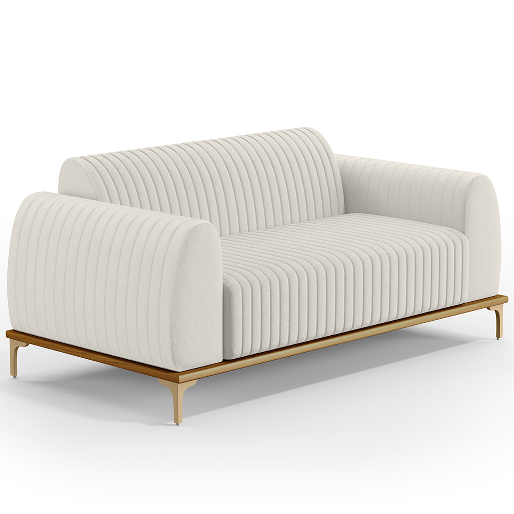 Kit Sofá 2 Lugares 150cm Com 2 Poltronas Molino Pés D'ouro D02 Linho Cru C-443 - Lyam Decor
