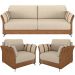Kit Sofá 2 Lugares 164cm Com 02 Poltrona Álamo M03 Couríssimo Whisky Linho Bege - Lyam Decor