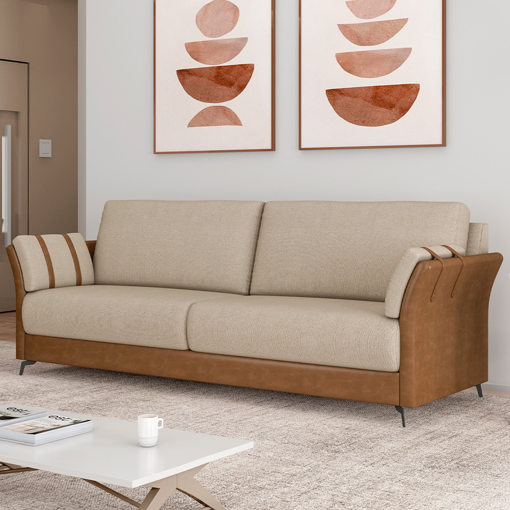 Kit Sofá 2 Lugares 164cm Com 02 Poltrona Álamo M03 Couríssimo Whisky Linho Bege - Lyam Decor