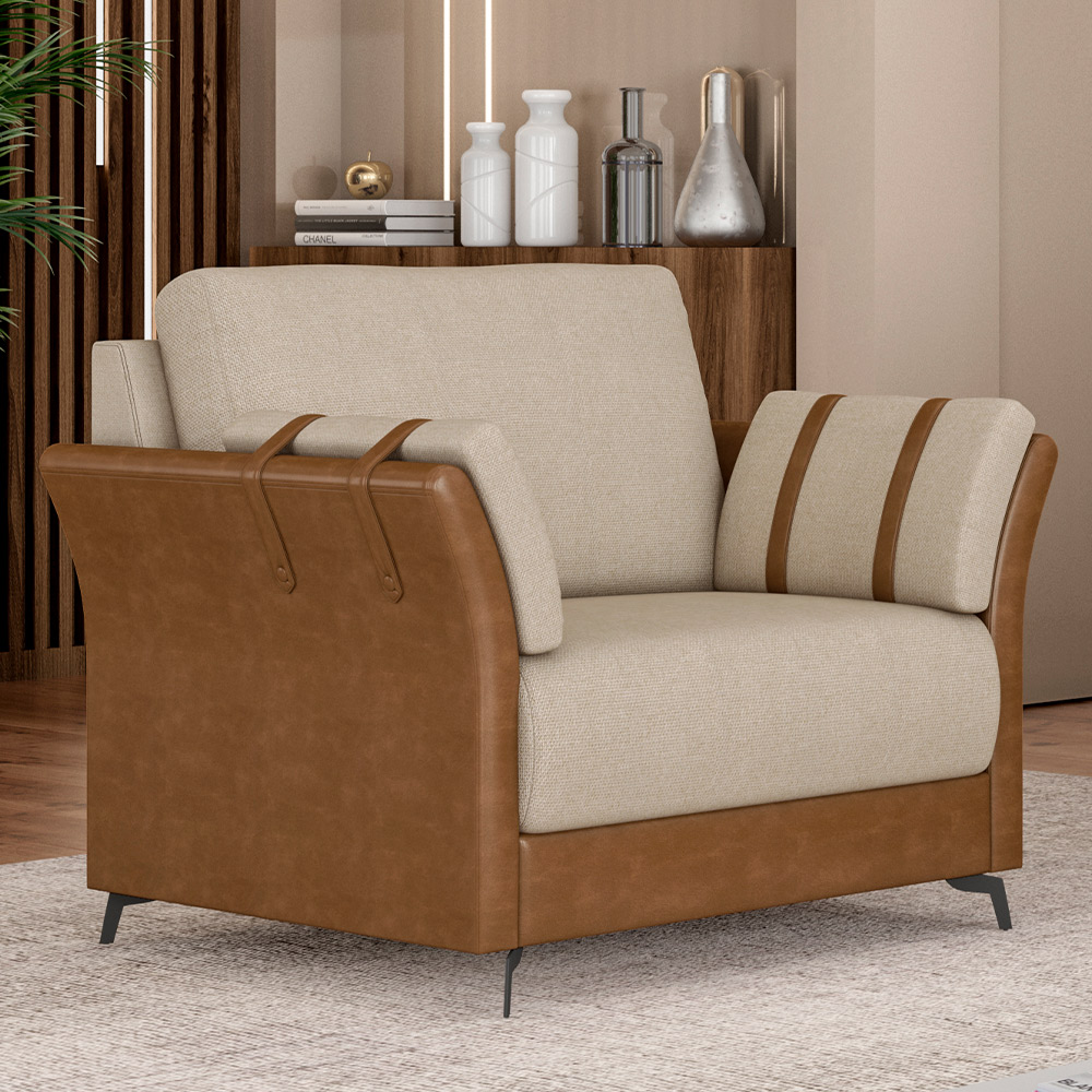 Kit Sofá 2 Lugares 164cm Com 02 Poltrona Álamo M03 Couríssimo Whisky Linho Bege - Lyam Decor