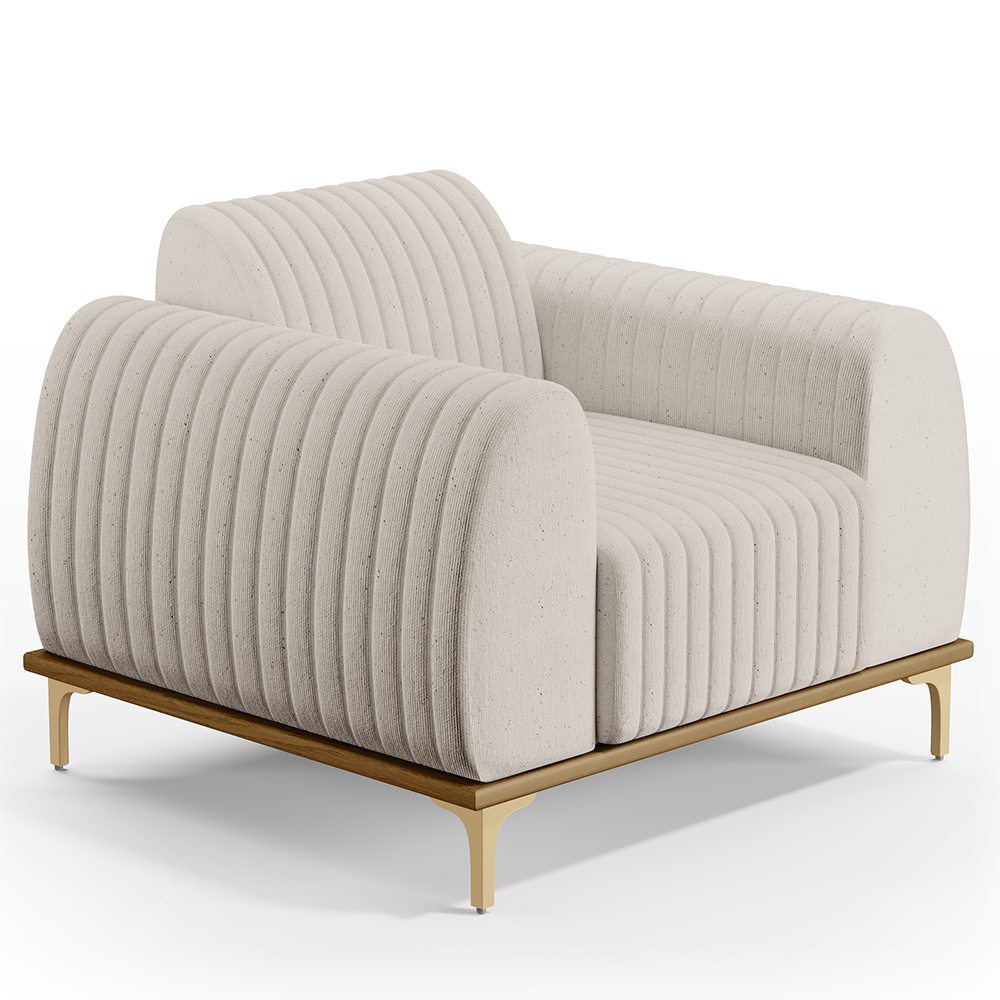 Kit Sofá 2 Lugares Sala Estar 150cm Com Poltrona Molino Pés D'ouro D02 Linho Cru C-443 - Lyam Decor