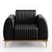 Kit Sofá 3 Lugares 180cm Com 2 Poltronas Molino Pés D'ouro D02 Couríssimo Preto B-159 - Lyam Decor
