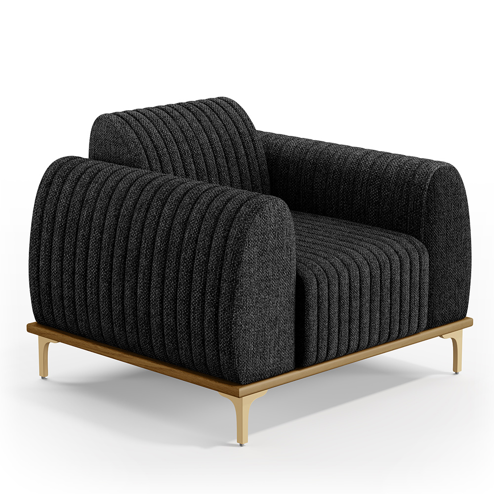 Kit Sofá 3 Lugares 180cm Com 2 Poltronas Molino Pés D'ouro D02 Linho Chumbo D-465 - Lyam Decor