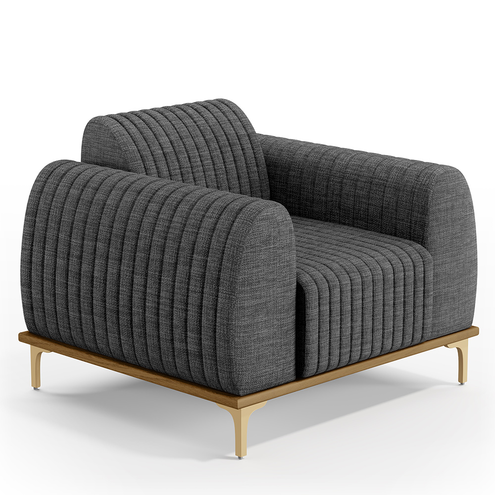 Kit Sofá 3 Lugares 180cm Com 2 Poltronas Molino Pés D'ouro D02 Linho Cinza Escuro C-416 - Lyam Decor