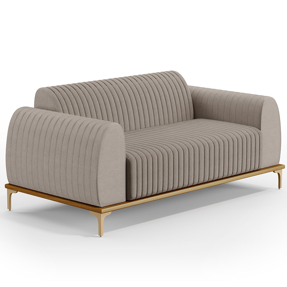 Kit Sofá 3 Lugares 210cm Com 2 Poltronas Molino Pés D'ouro D02 Linho Bege C-107 - Lyam Decor