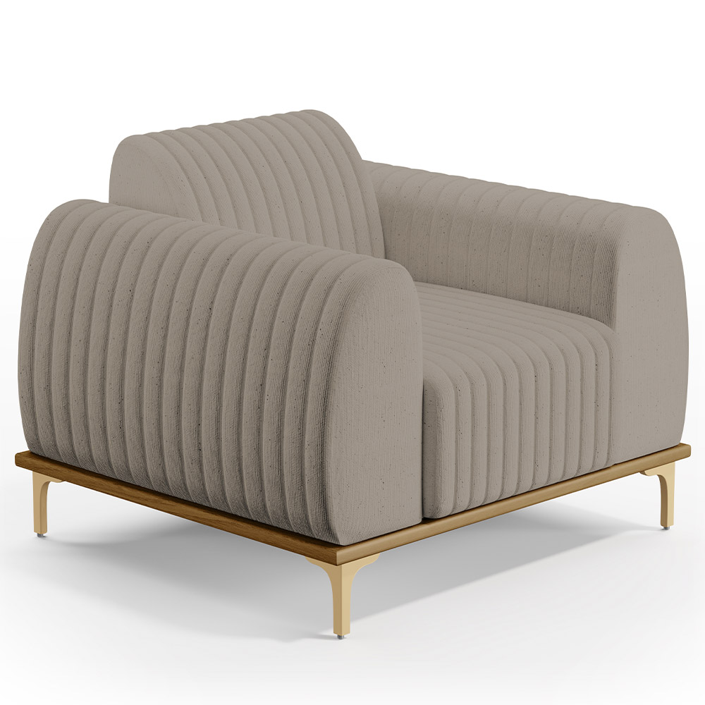 Kit Sofá 3 Lugares 210cm Com 2 Poltronas Molino Pés D'ouro D02 Linho Bege C-107 - Lyam Decor