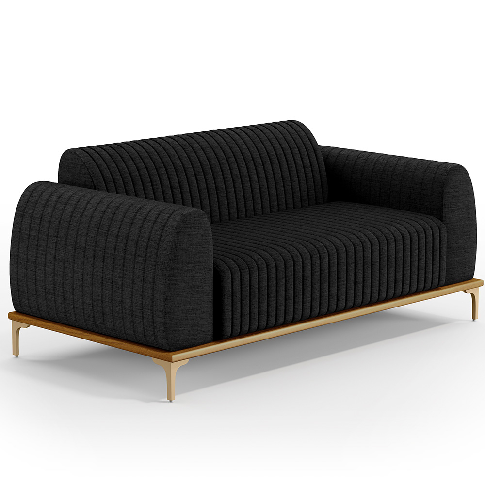 Kit Sofá 3 Lugares Sala Estar 180cm E Poltrona Molino Pés D'ouro D02 Linho Chumbo D-465 - Lyam Decor