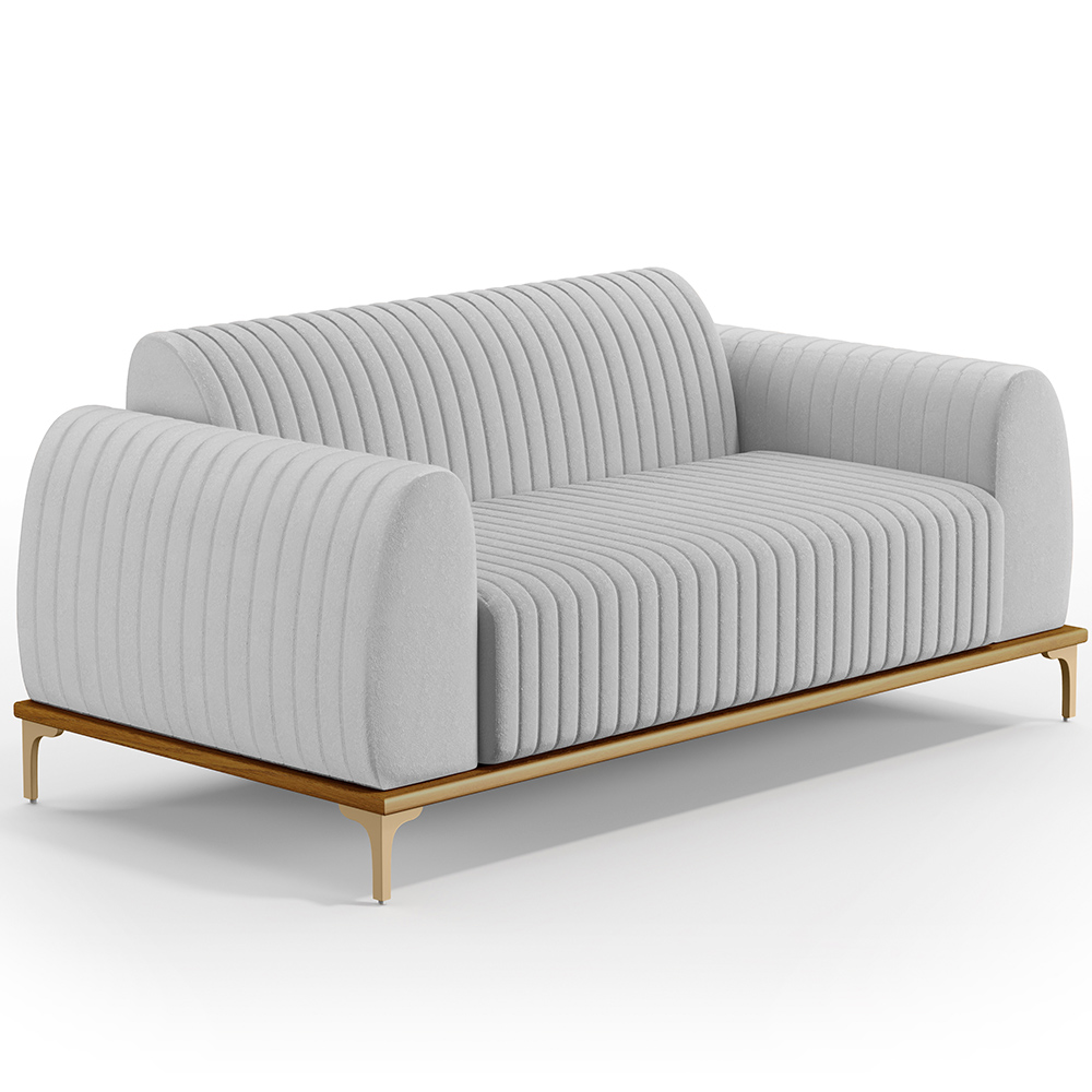 Kit Sofá 3 Lugares Sala Estar 210cm E Poltrona Molino Pés D'ouro D02 Linho Cinza D-315 - Lyam Decor