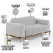Kit Sofá 3 Lugares Sala Estar 210cm E Poltrona Molino Pés D'ouro D02 Linho Cinza D-315 - Lyam Decor