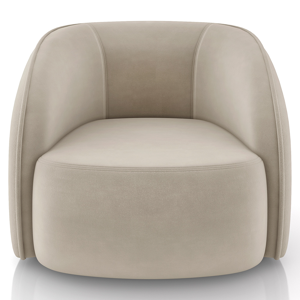 Kit Sofá 4 Lugares Eron 288cm Com Poltrona Giratória Angelina M03 Veludo Bege - Lyam Decor