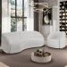 Kit Sofá 4 Lugares Eron 318cm Com Poltrona Giratória Angelina M03 Bouclê Branco - Lyam Decor