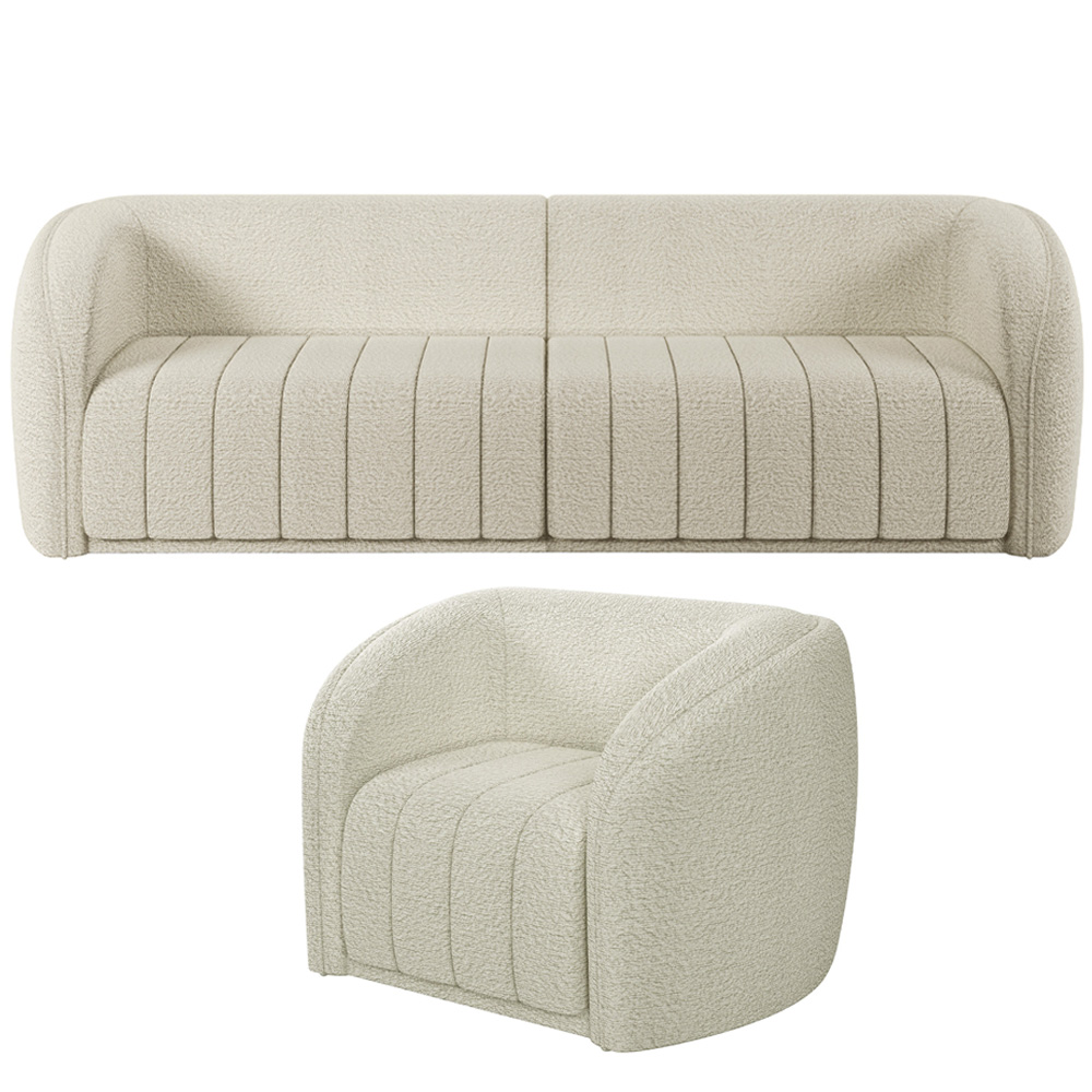 Kit Sofá 4 Lugares Para Sala Estar 252 cm com 01 Poltrona Lazio M03 Bouclê Bege Claro - Lyam Decor