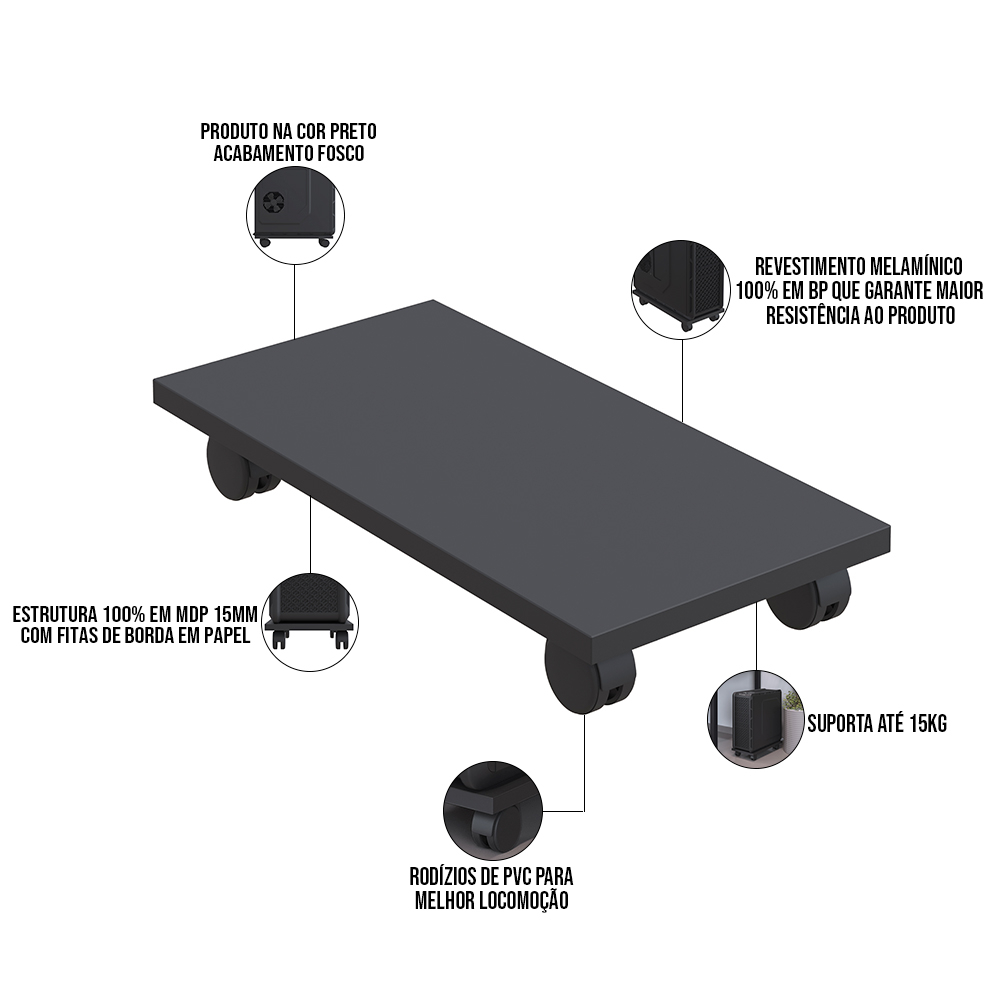 Kit Suporte Para Cpu Nobreak Guide Cyber e Suporte De Monitor Stand Lap L03 Preto - Lyam Decor