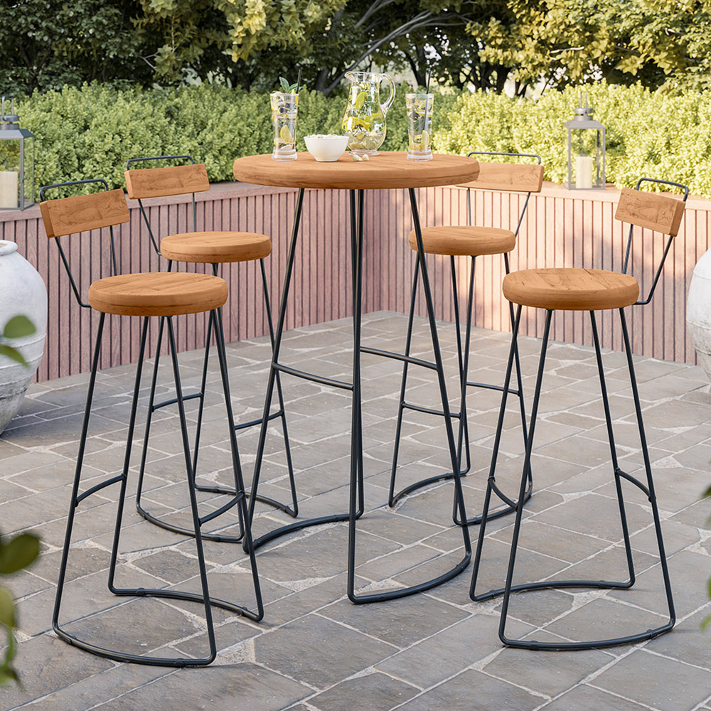Mesa Bistrô Bar Alta Estrutura Em Aço Ravi D01 Peroba Rosa - Lyam Decor