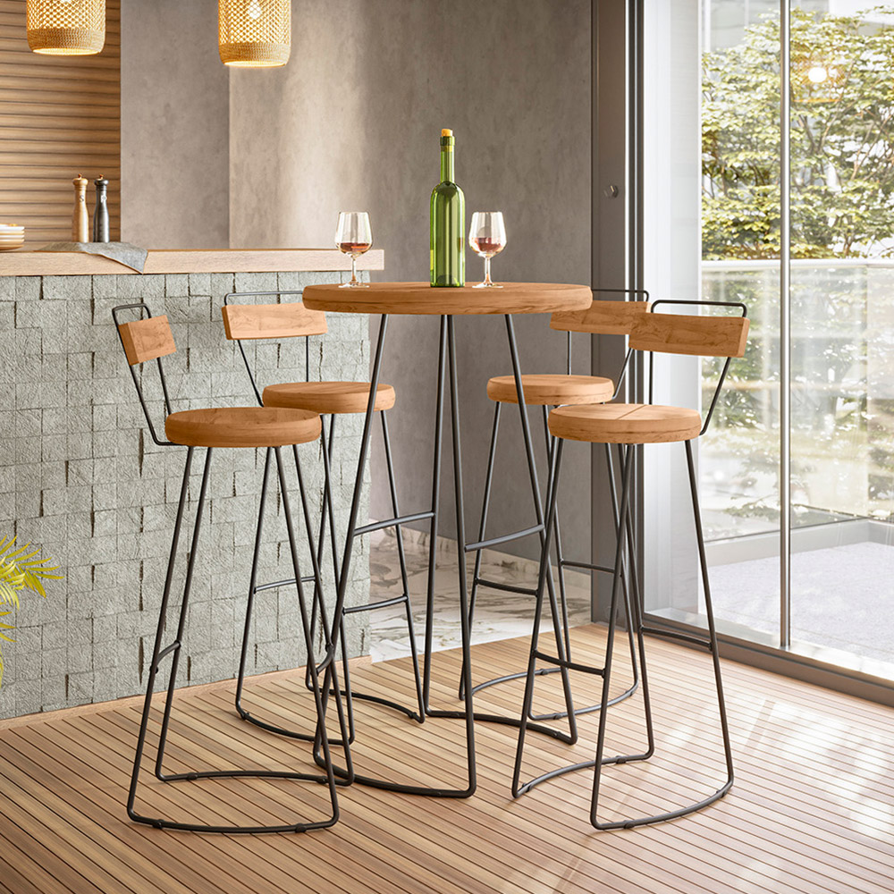 Mesa Bistrô Bar Alta Estrutura Em Aço Ravi D01 Peroba Rosa - Lyam Decor
