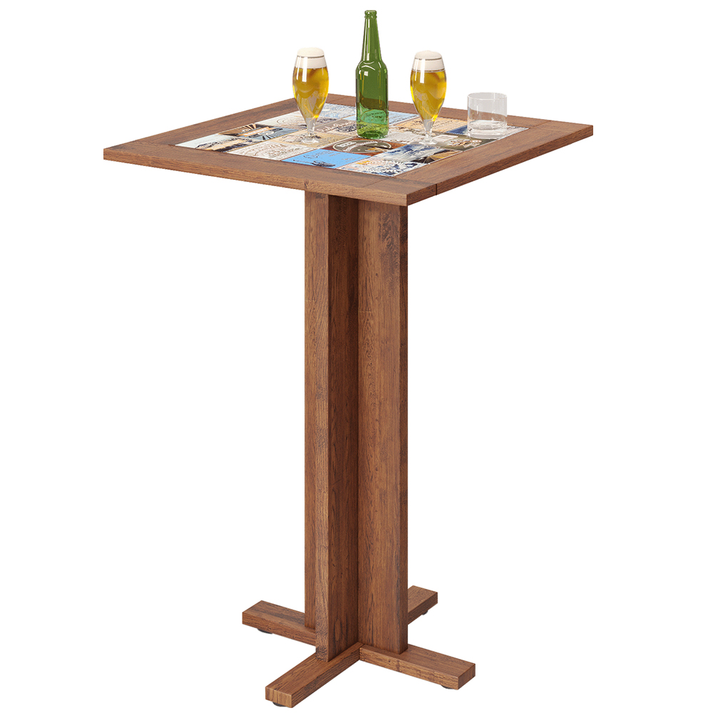 Mesa Bistrô De Madeira Maciça Pinus Rústica Com Cerâmica Vintage W02 Imbuia - Lyam Decor