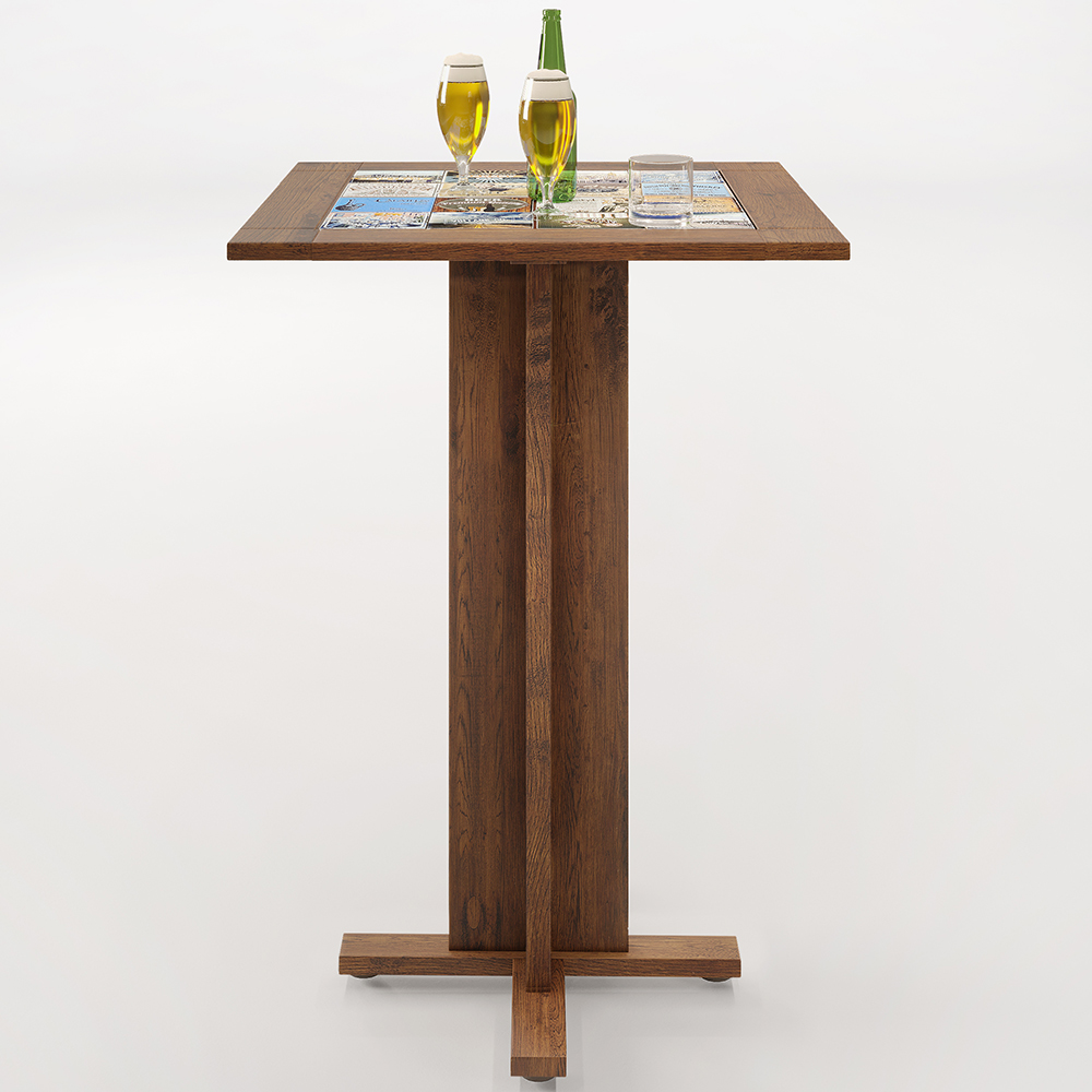 Mesa Bistrô De Madeira Maciça Pinus Rústica Com Cerâmica Vintage W02 Imbuia - Lyam Decor