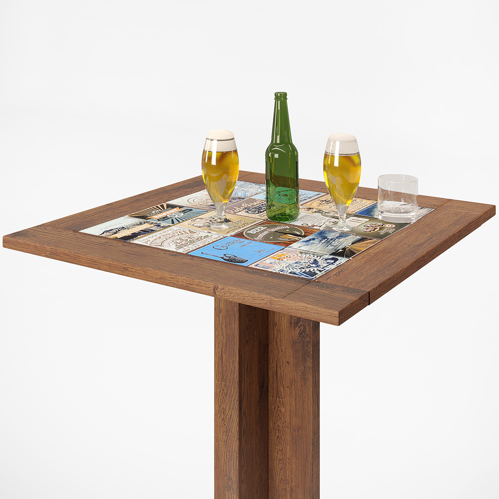 Mesa Bistrô De Madeira Maciça Pinus Rústica Com Cerâmica Vintage W02 Imbuia - Lyam Decor