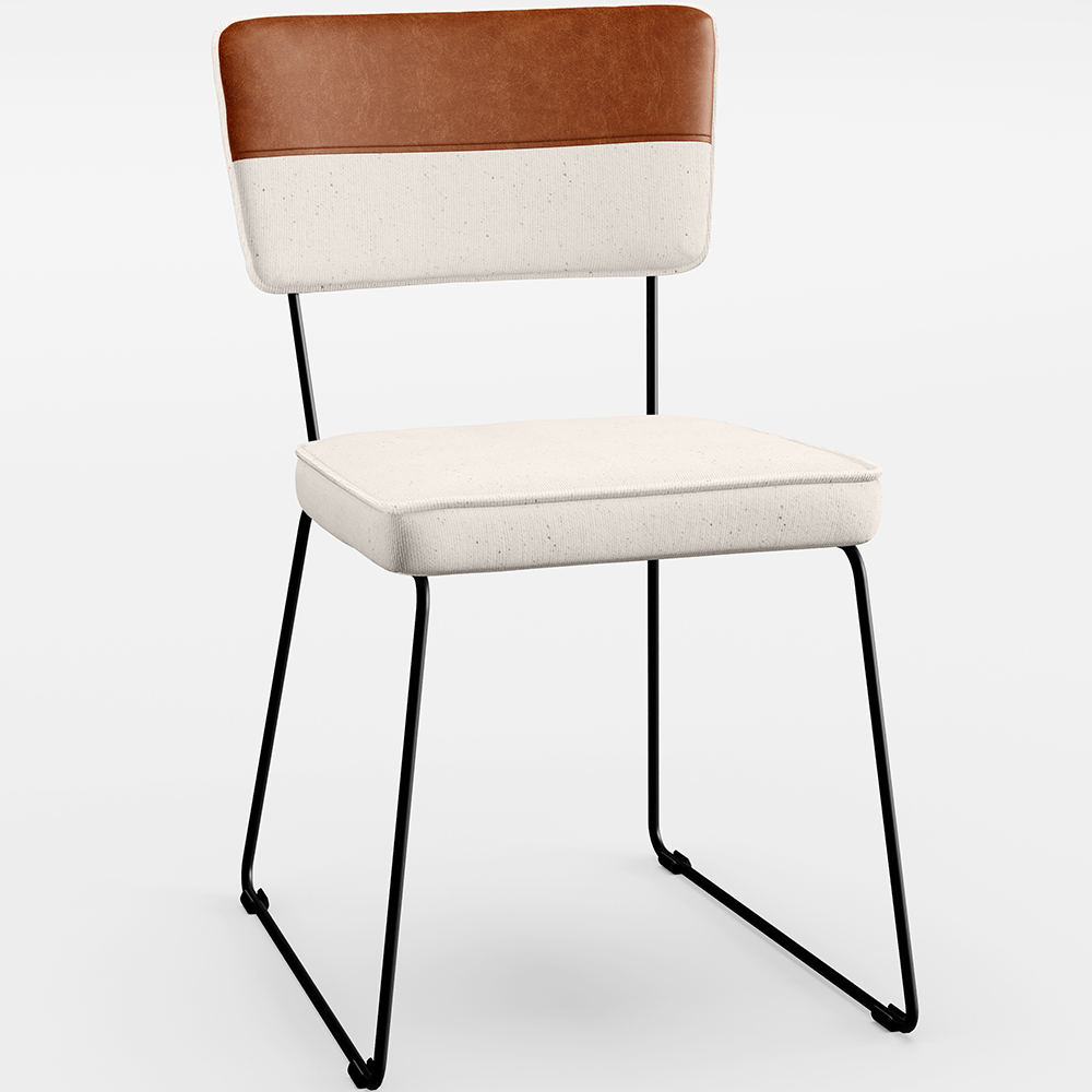Mesa Capri 160 cm Off White Com 6 Cadeiras Allana B05 Faixa Couríssimo Camel Linho Cru - Lyam Decor
