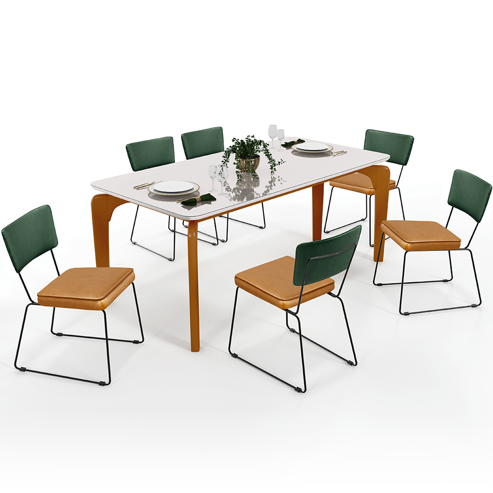Mesa Capri 160cm Off White E 6 Cadeiras Allana B05 Facto Verde Musgo Couríssimo Whisky - Lyam Decor