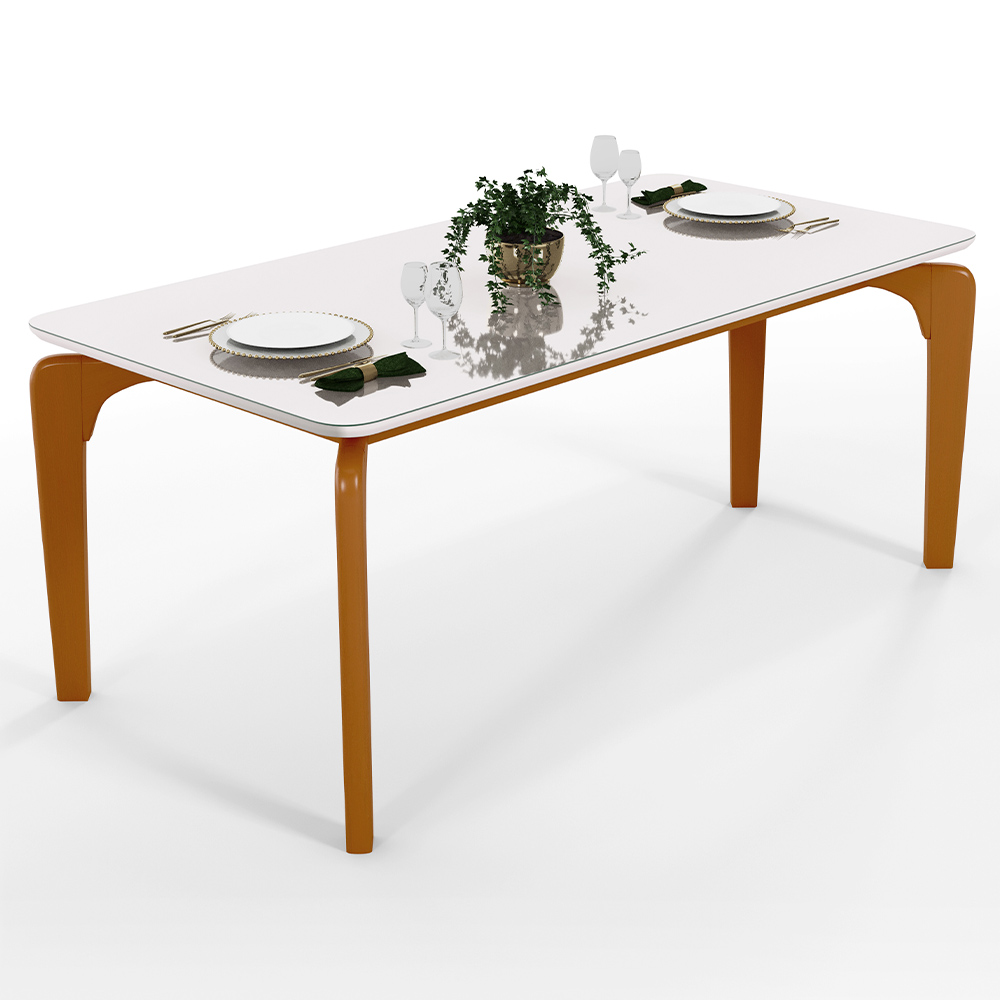 Mesa Capri 160cm Off White Nature Com 6 Cadeiras Allana B05 Couríssimo Camel Linho Bege - Lyam Decor
