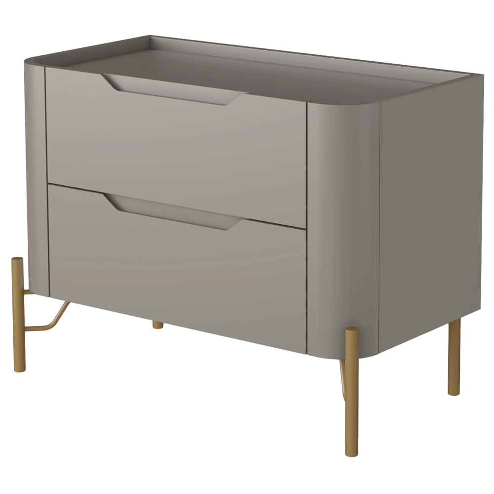 Mesa De Cabeceira Orgânica 2 Gavetas Pés Industrial Dourado Bliss I03 Grigio - Lyam Decor