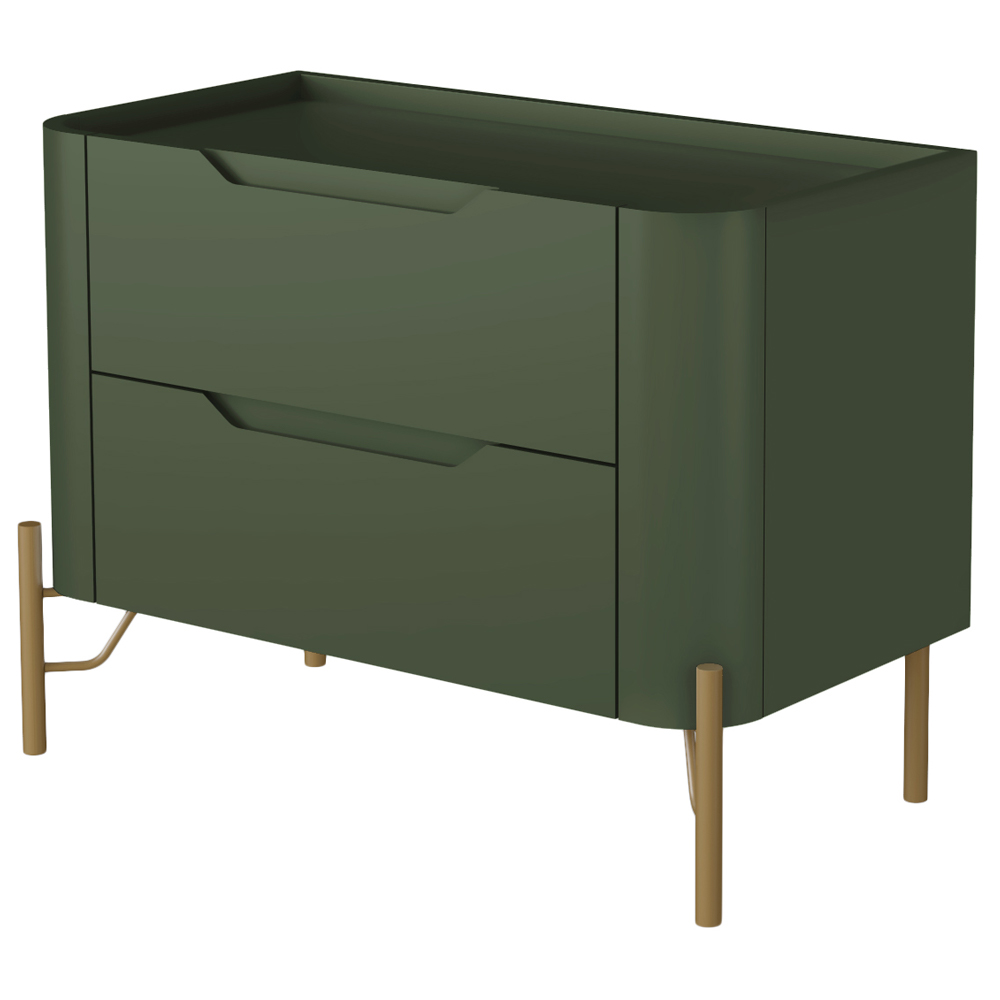 Mesa De Cabeceira Orgânica 2 Gavetas Pés Industrial Dourado Bliss I03 Musgo - Lyam Decor