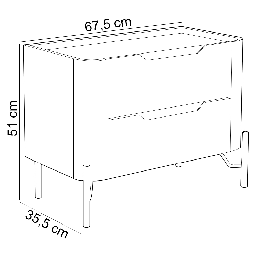 Mesa De Cabeceira Orgânica 2 Gavetas Pés Industrial Preto Bliss I03 Grigio - Lyam Decor