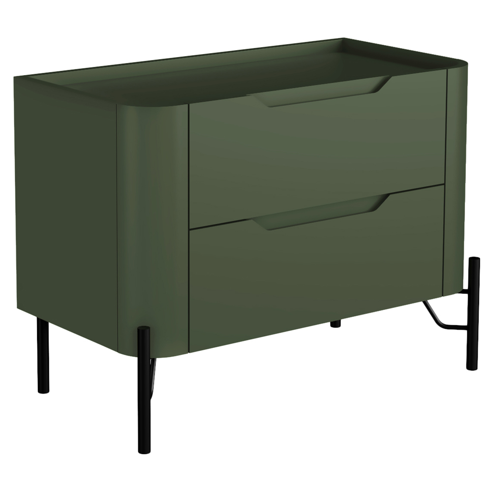 Mesa De Cabeceira Orgânica 2 Gavetas Pés Industrial Preto Bliss I03 Musgo - Lyam Decor
