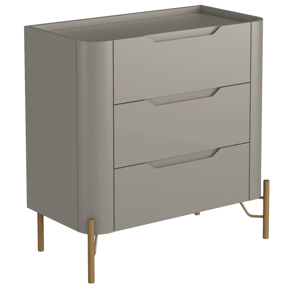 Mesa De Cabeceira Orgânica 3 Gavetas Pés Industrial Dourado Bliss I03 Grigio - Lyam Decor