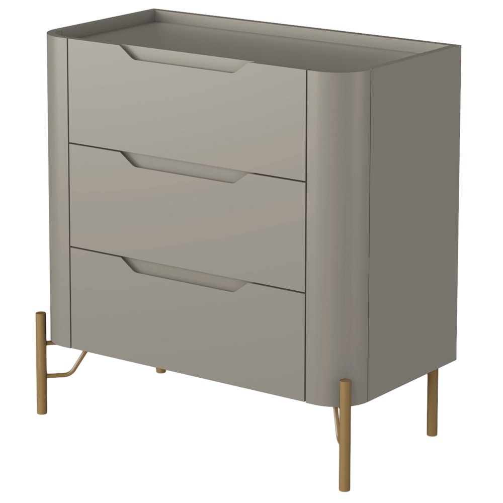 Mesa De Cabeceira Orgânica 3 Gavetas Pés Industrial Dourado Bliss I03 Grigio - Lyam Decor