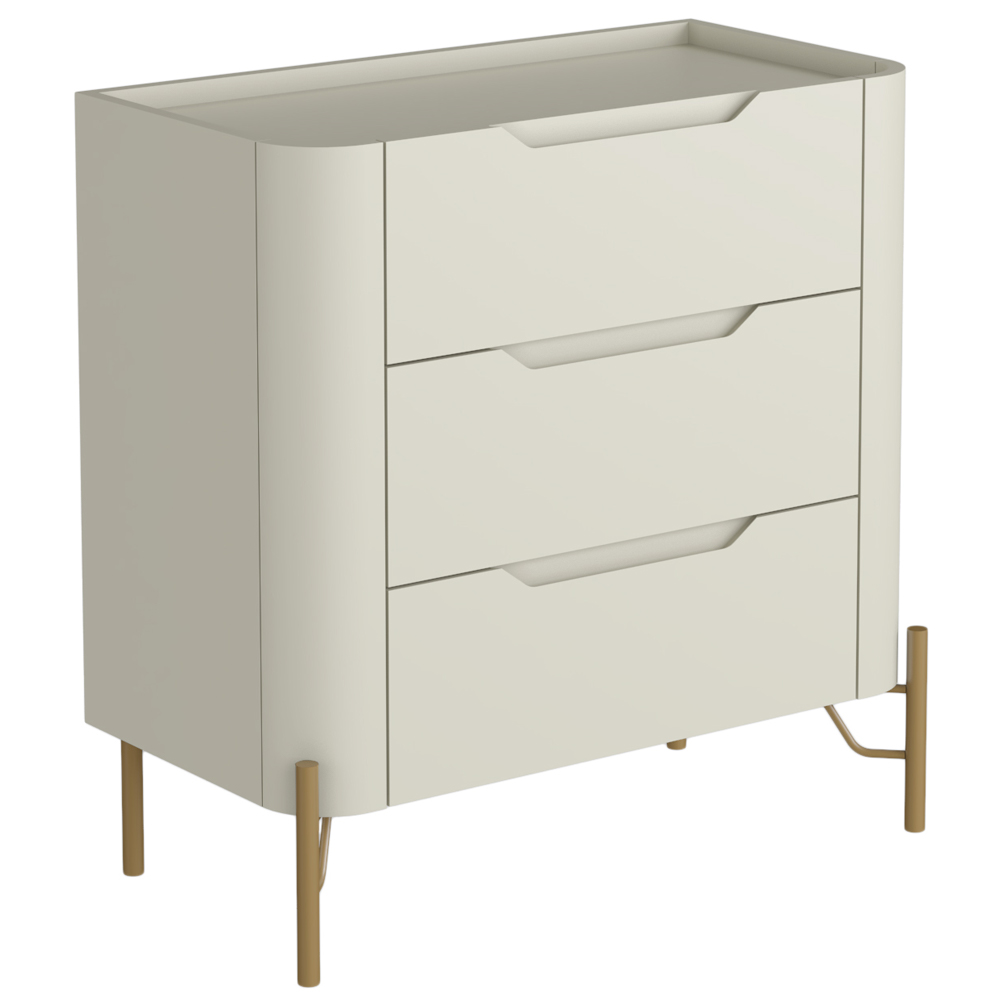 Mesa De Cabeceira Orgânica 3 Gavetas Pés Industrial Dourado Bliss I03 Luna - Lyam Decor