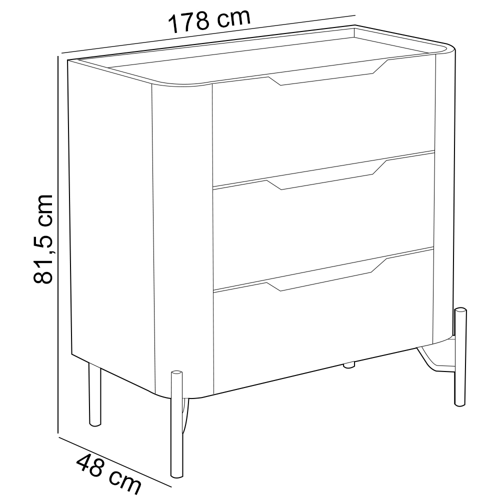 Mesa De Cabeceira Orgânica 3 Gavetas Pés Industrial Dourado Bliss I03 Luna - Lyam Decor