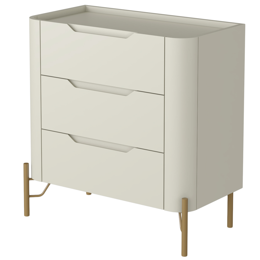 Mesa De Cabeceira Orgânica 3 Gavetas Pés Industrial Dourado Bliss I03 Luna - Lyam Decor