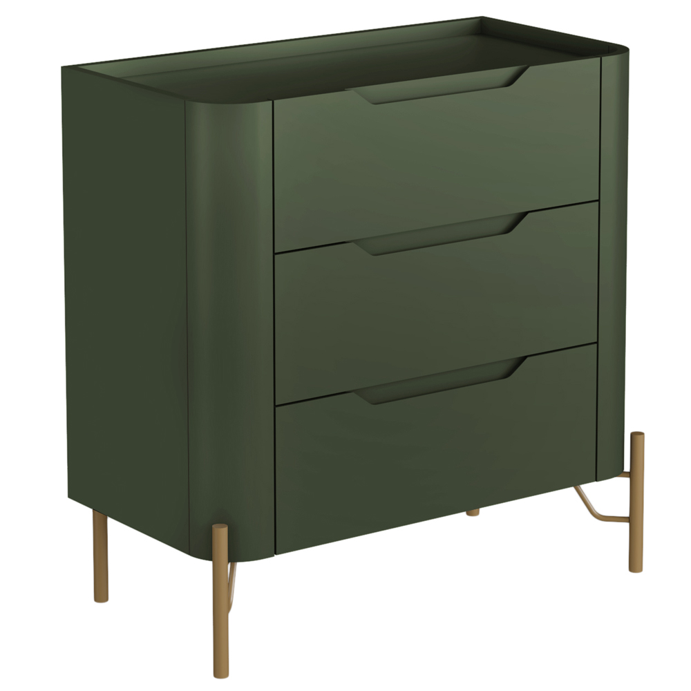 Mesa De Cabeceira Orgânica 3 Gavetas Pés Industrial Dourado Bliss I03 Musgo - Lyam Decor