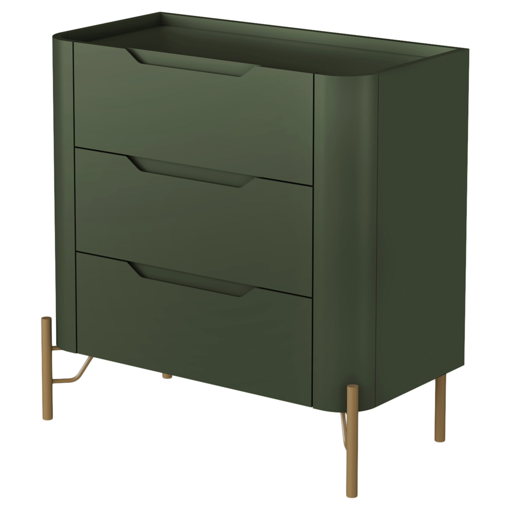 Mesa De Cabeceira Orgânica 3 Gavetas Pés Industrial Dourado Bliss I03 Musgo - Lyam Decor