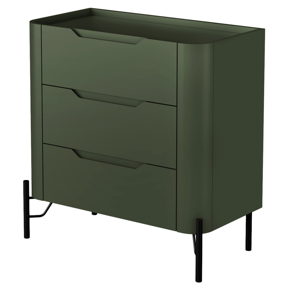 Mesa De Cabeceira Orgânica 3 Gavetas Pés Industrial Preto Bliss I03 Musgo - Lyam Decor