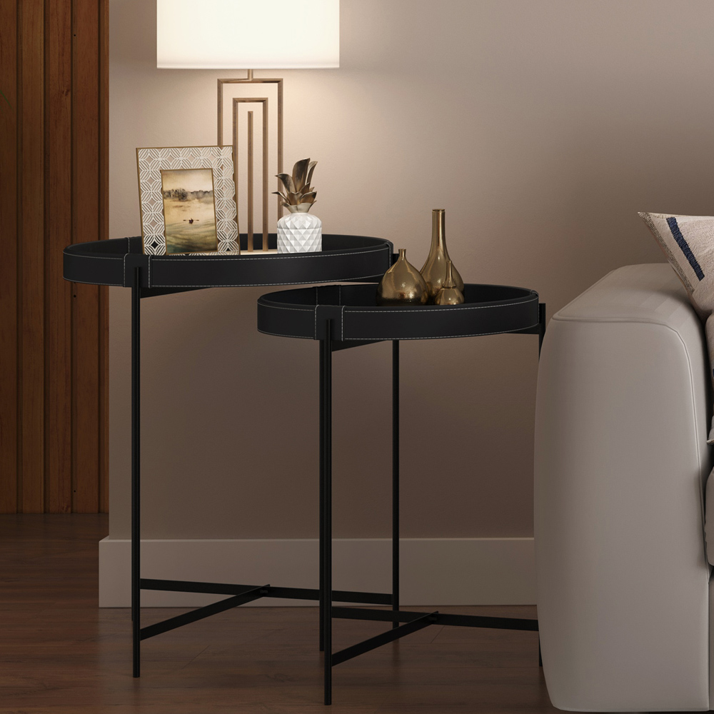 Mesa De Canto Lateral Decorativa Industrial Sala de Estar 47 cm Sintético Preto P06 Daisy - Lyam