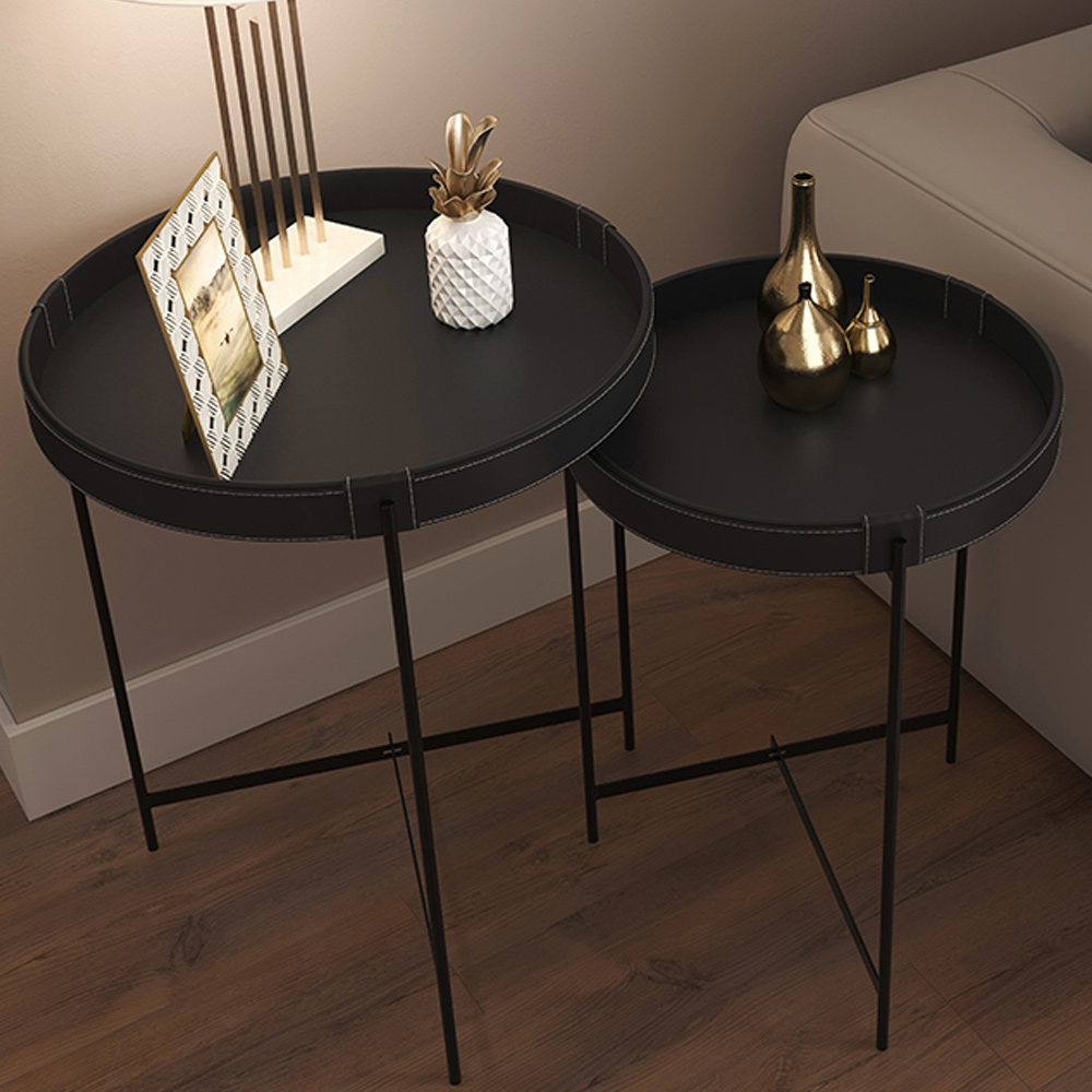 Mesa De Canto Lateral Decorativa Industrial Sala de Estar 47 cm Sintético Preto P06 Daisy - Lyam