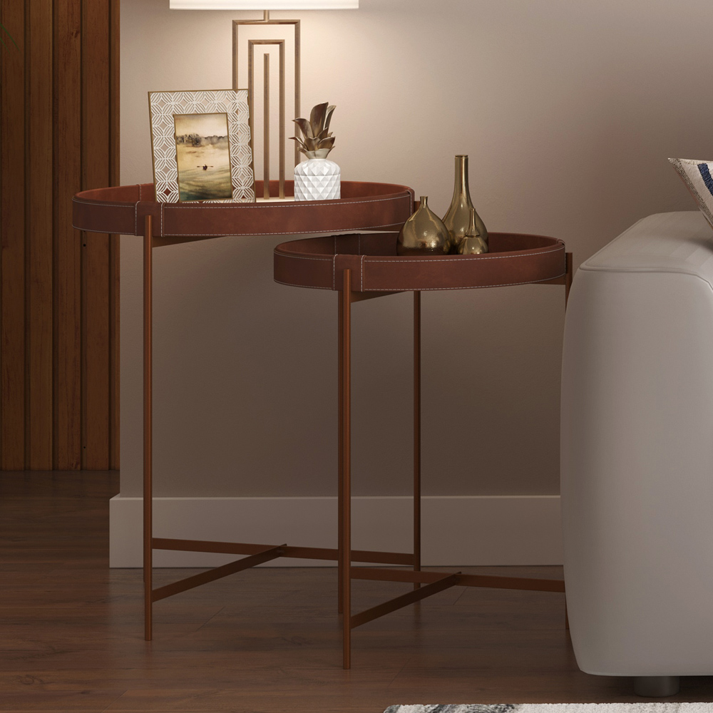 Mesa De Canto Lateral Decorativa Industrial Sala de Estar 47 cm Sintético Whisky P06 Daisy - Lyam