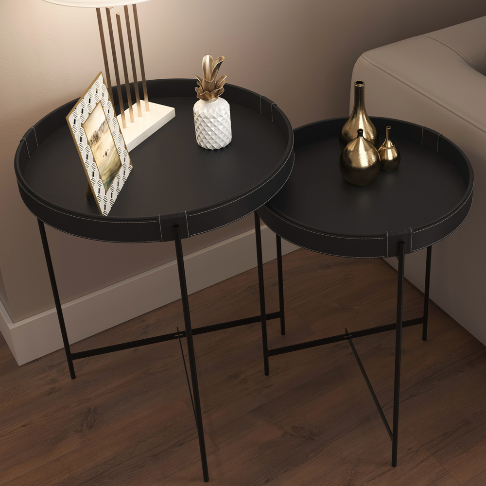 Mesa De Canto Lateral Decorativa Industrial Sala de Estar 56 cm Sintético Preto P06 Daisy - Lyam