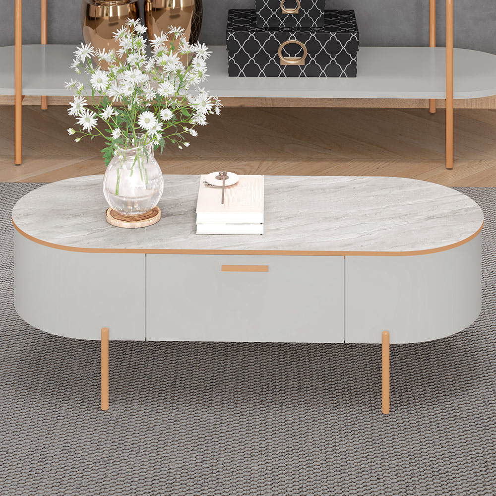 Mesa De Centro Decorativa Sala de Estar Orgânico Giverny D05 Bali Quartzo - Lyam Decor